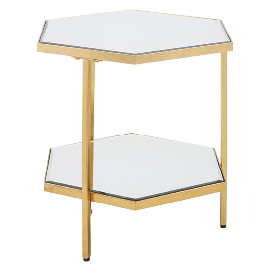 Product photograph of Moldovan Hexagonal Mirrored Glass Side Table With Gold Frame from Furniture in Fashion