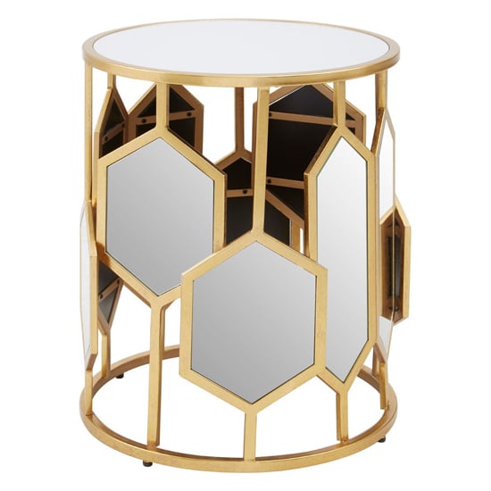 View Moldovan round mirrored glass top side table with gold frame