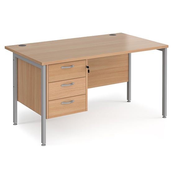 Photo of Moline 1400mm computer desk in beech silver with 3 drawers