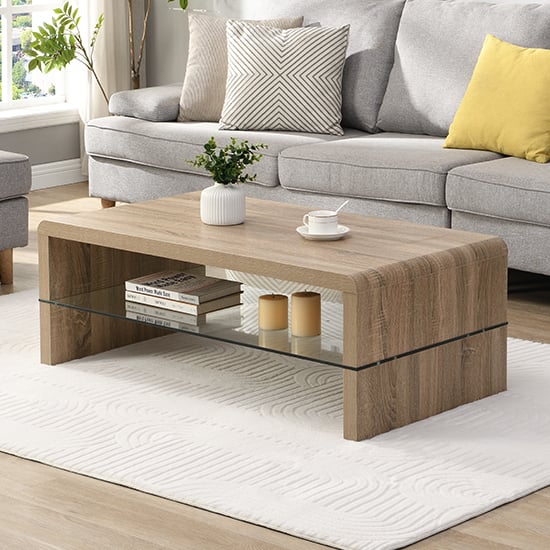 momo coffee table in sanremo oak with glass undershelf