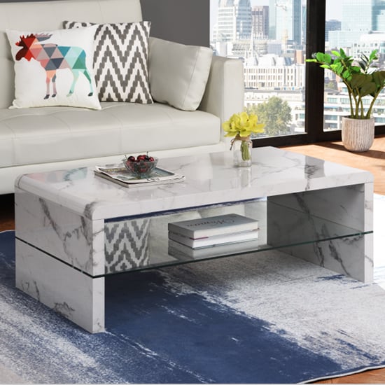 Product photograph of Momo High Gloss Coffee Table In Diva Marble Effect from Furniture in Fashion