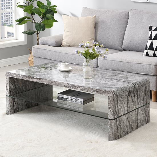 Product photograph of Momo High Gloss Coffee Table In Melange Marble Effect from Furniture in Fashion