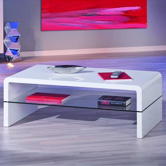 Read more about Momo high gloss coffee table in white with glass undershelf