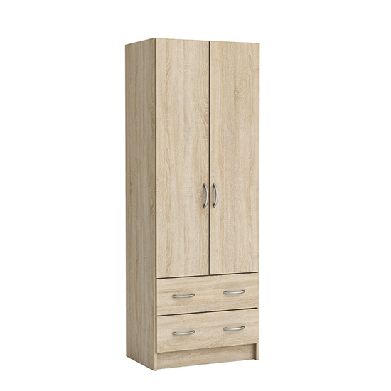 Monale Woonden 2 Doors 2 Drawers Wardrobe In Brushed Oak | FiF