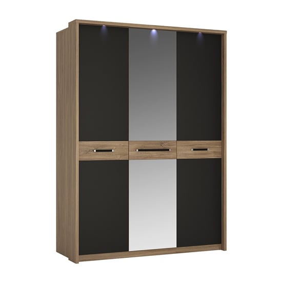 Read more about Moneti led mirrored 3 doors wardrobe in oak and matt black