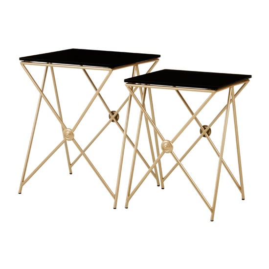 Read more about Monora set of 2 black glass side tables with gold metal legs