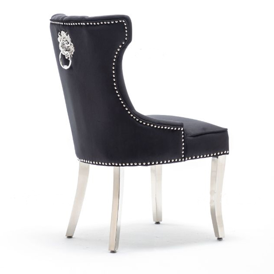 Monten Lion Knocker Black Velvet Dining Chairs In Pair | Furniture in