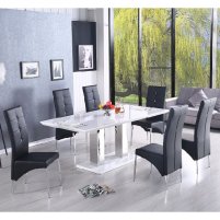 Read more about Monton large extending white dining table 8 vesta black chairs