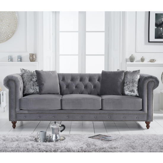 Mentor Chesterfield Plush Fabric 3 Seater Sofa In Grey | FiF