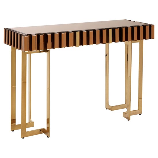 View Montuno mirrored console table with gold stainless steel frame