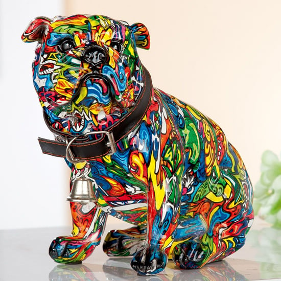 Photo of Mops sitting pop art poly design sculpture in multicolor