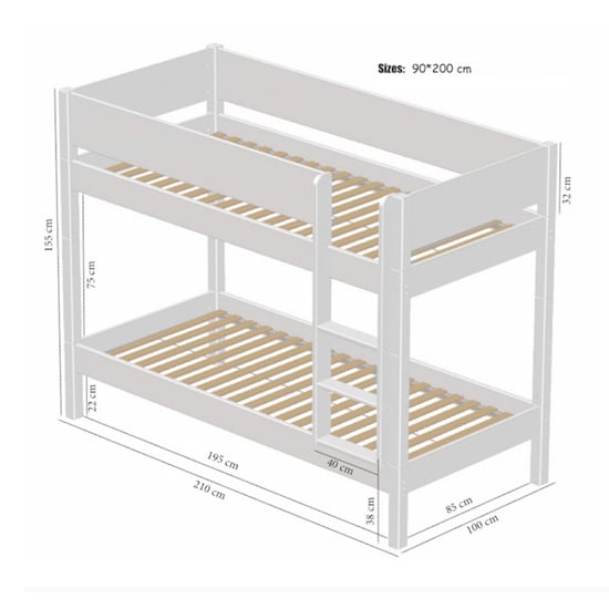 Morden Kids Wooden Bunk Bed With Safety Rail In Silver Grey | FiF