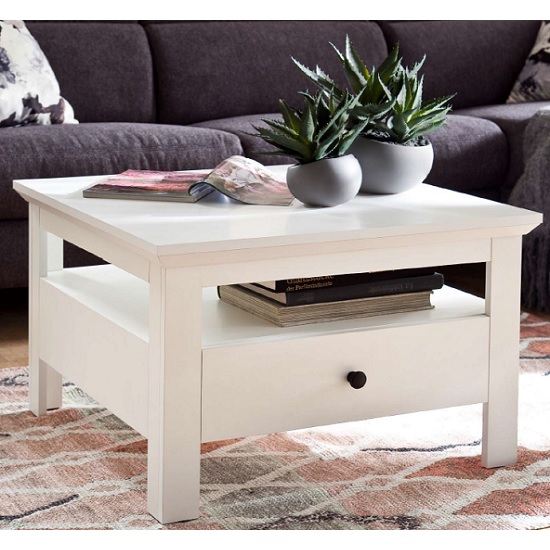 Read more about Moreno wooden storage coffee table in white with 1 drawer