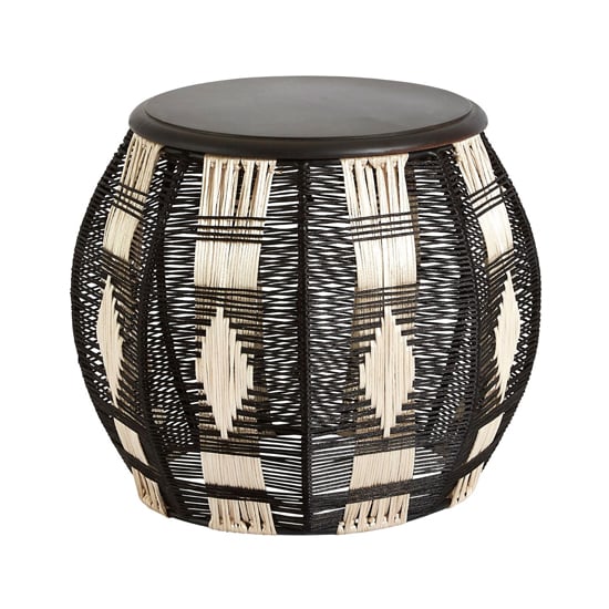 Read more about Morgan round wooden stool with black metal frame