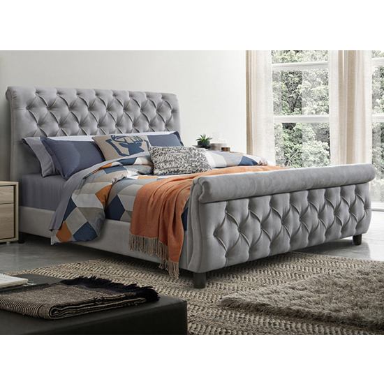 Morgan Velvet Fabric King Size Bed In Grey Furniture In Fashion 9007