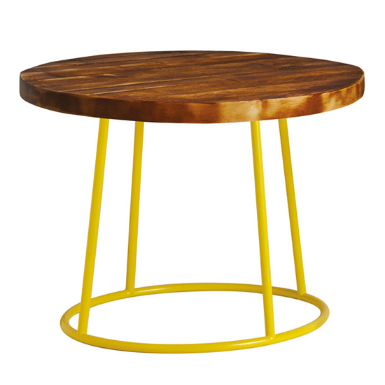 Product photograph of Morkan Industrial 60cm Rustic Coffee Table With Yellow Frame from Furniture in Fashion