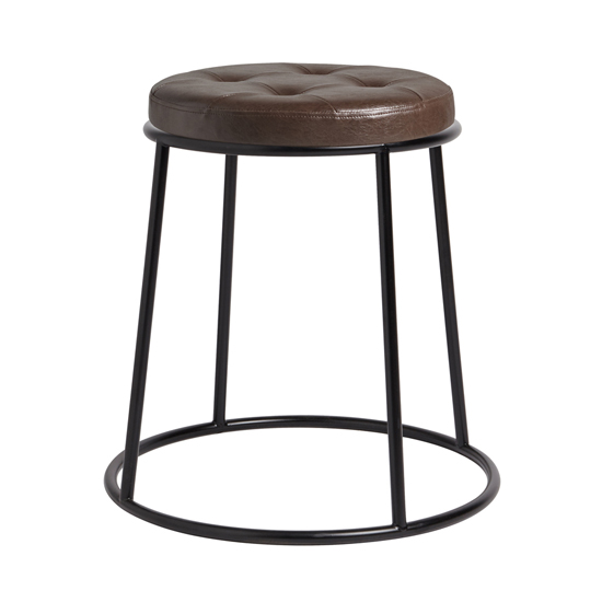 Photo of Mortan industrial brown faux leather low stool with black frame