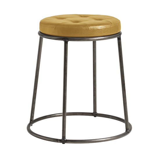Read more about Mortan industrial gold faux leather low stool with raw frame