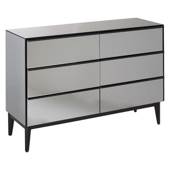Read more about Mouhoun mirrored glass chest of 6 drawers in grey and black