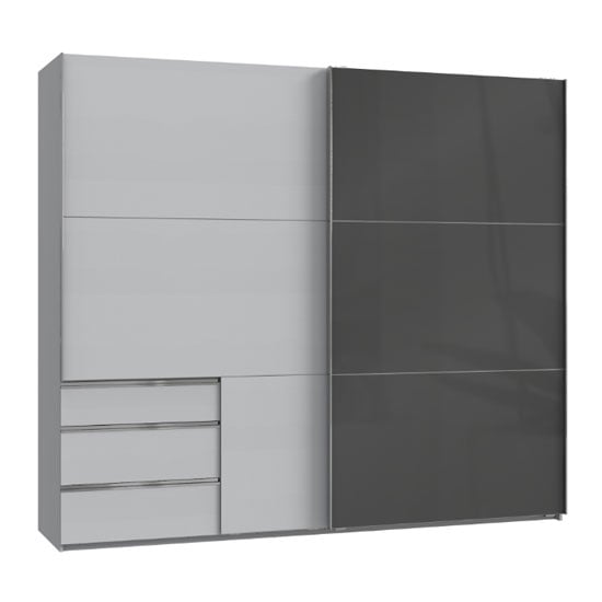 Read more about Moyd mirrored sliding wide wardrobe in grey and light grey