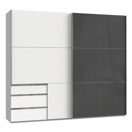 Product photograph of Moyd Mirrored Sliding Wide Wardrobe In Grey And White from Furniture in Fashion