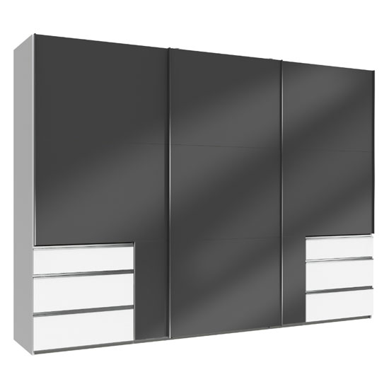 Read more about Moyd wooden sliding wardrobe in grey and white 3 doors