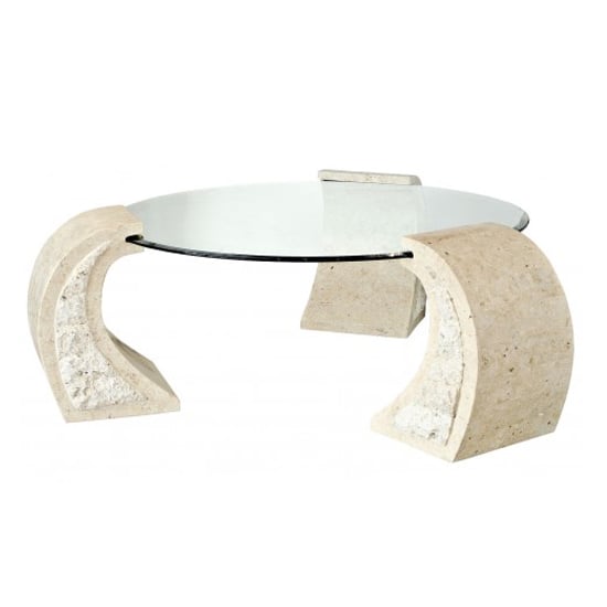 Read more about Poisindon macatan stone coffee table round in clear glass top