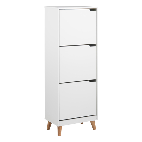 Product photograph of Mulvane Wooden 3 Flap Doors Shoe Storage Cabinet In White from Furniture in Fashion