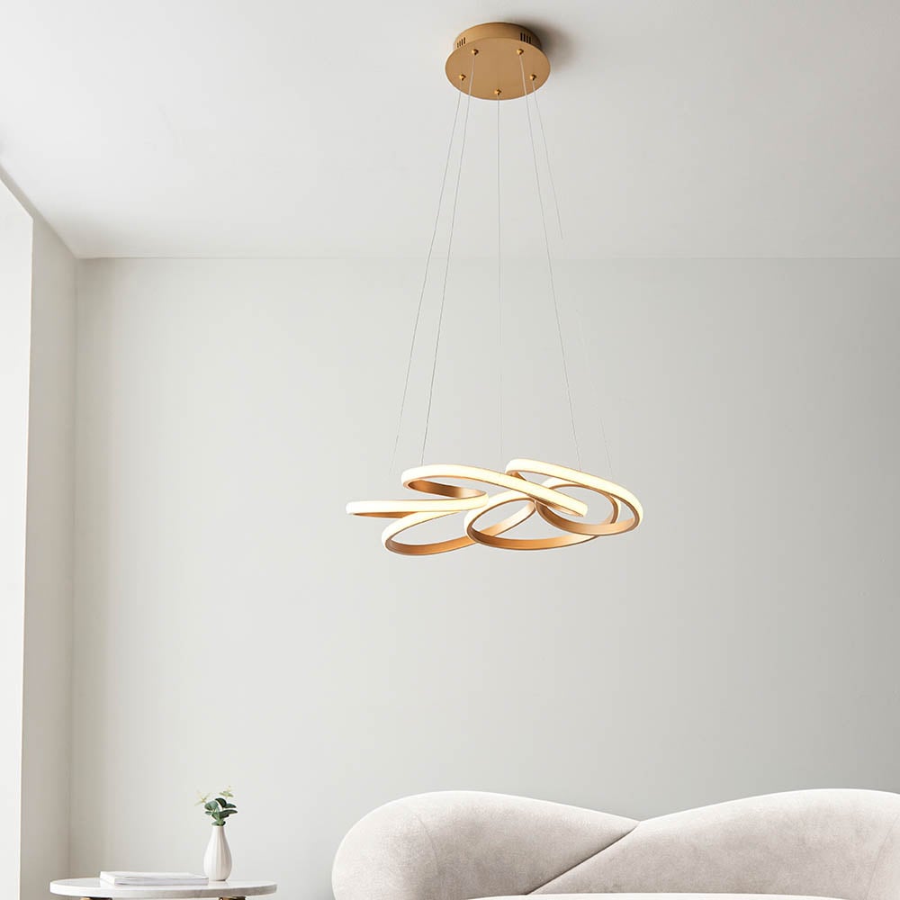 Product photograph of Muncie 5 Light Spiral Pendant Ceiling Light In Satin Gold White from Furniture in Fashion