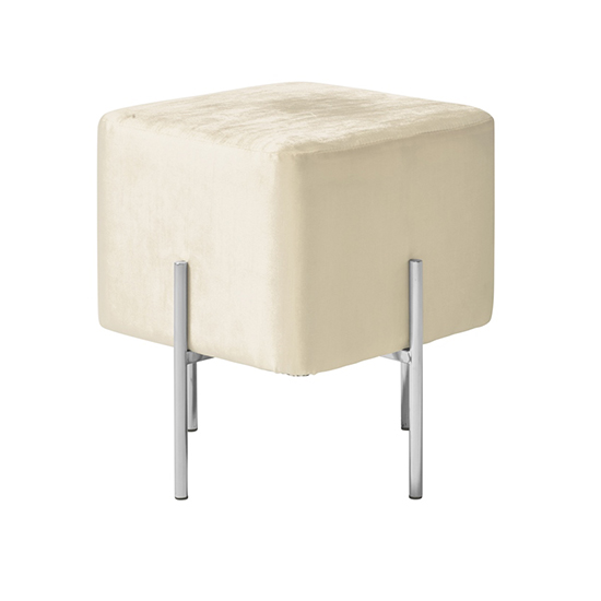 Photo of Muncie square velvet accent stool in grey with silver legs
