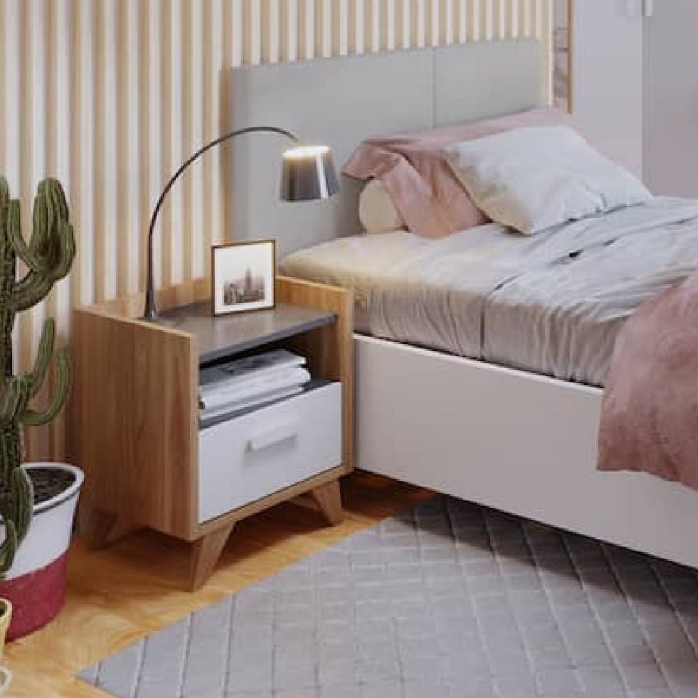 Read more about Muncie wooden bedside cabinet with 1 drawer in white and oak