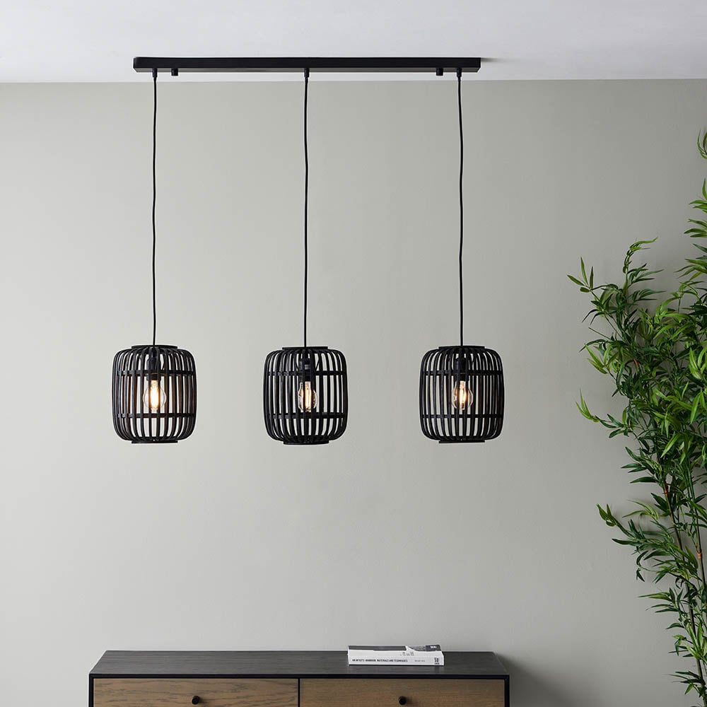 Product photograph of Murray 3 Light Dark Wooden Pendant Ceiling Light In Matt Black from Furniture in Fashion