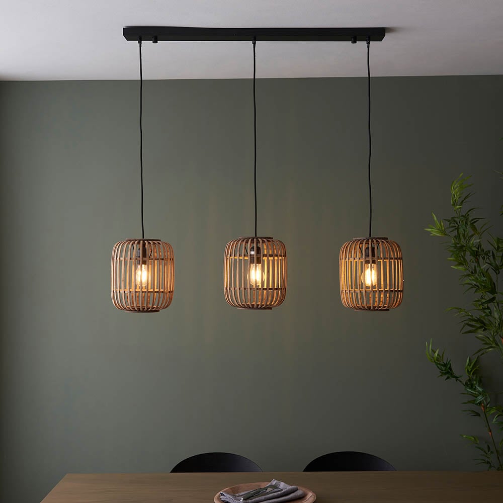 Read more about Murray 3 light natural wood pendant ceiling light in matt black