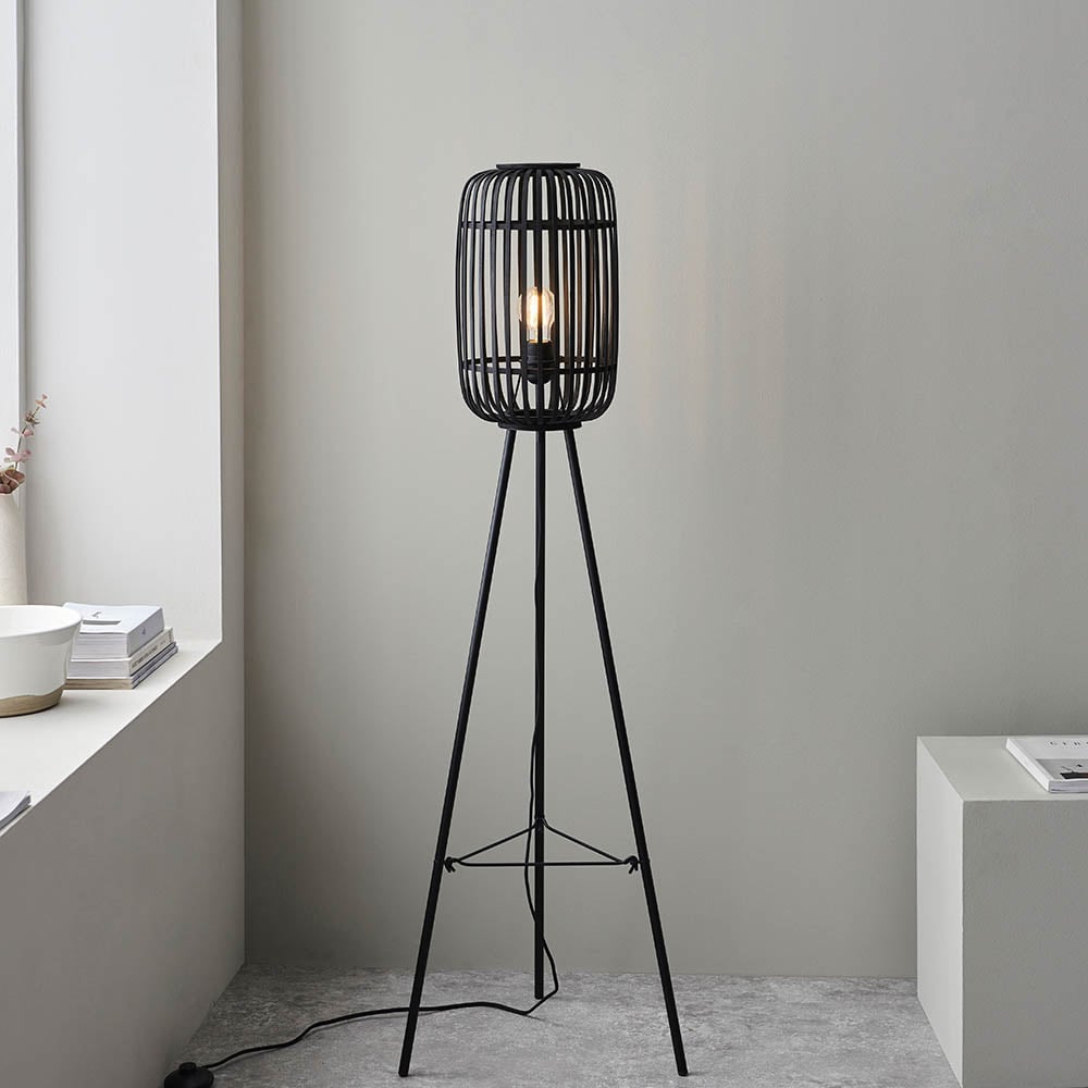 Read more about Murray dark bamboo wood floor lamp in matt black