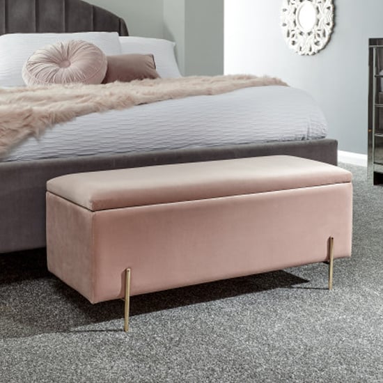 Photo of Mullion fabric upholstered ottoman storage bench in pink