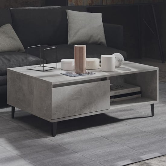 Photo of Naava wooden coffee table with 1 door in concrete effect
