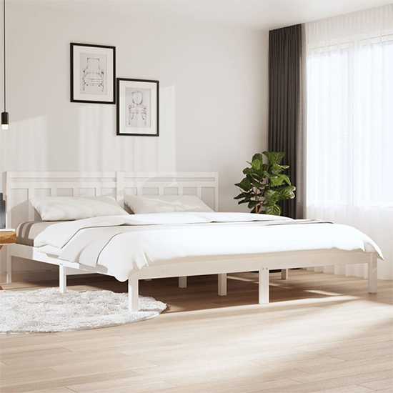 Product photograph of Naida Solid Pinewood Super King Size Bed In White from Furniture in Fashion