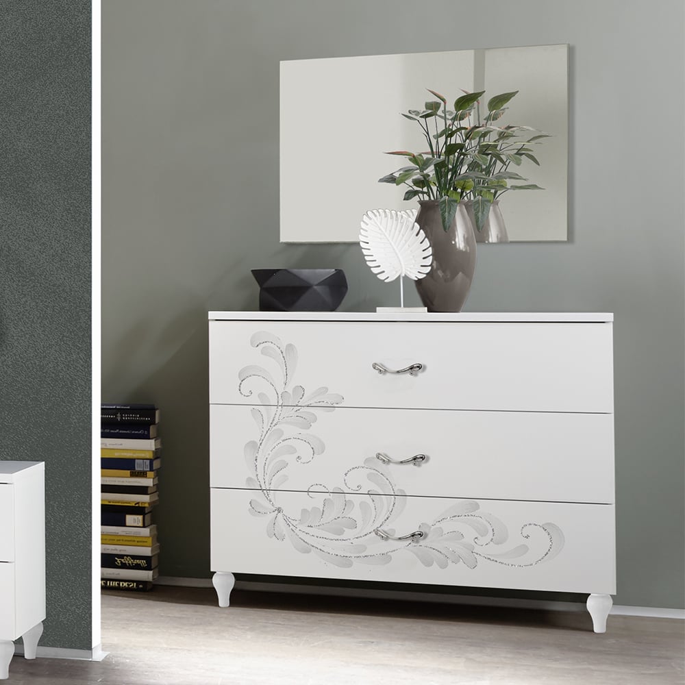 Read more about Naihati wooden chest of 3 drawers in serigraphy white