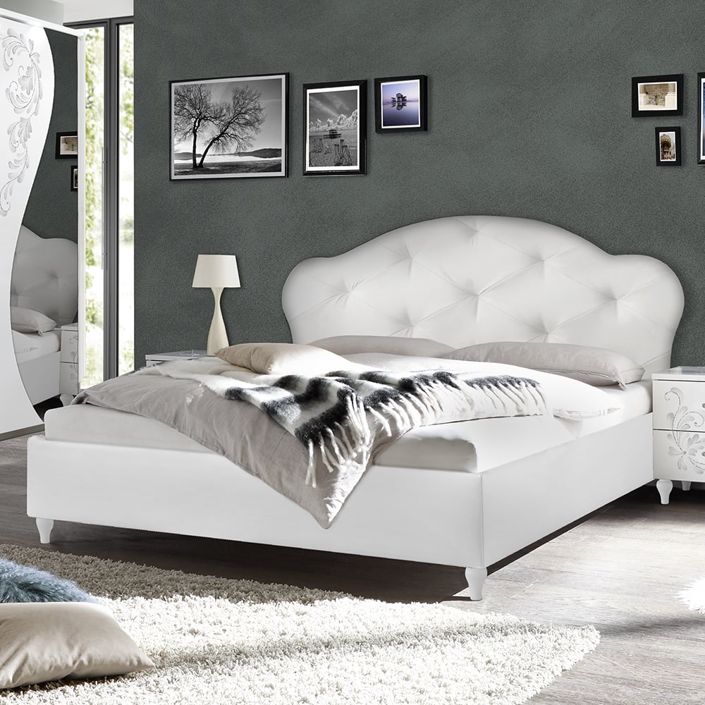 Read more about Naihati wooden king size bed in serigraphy white