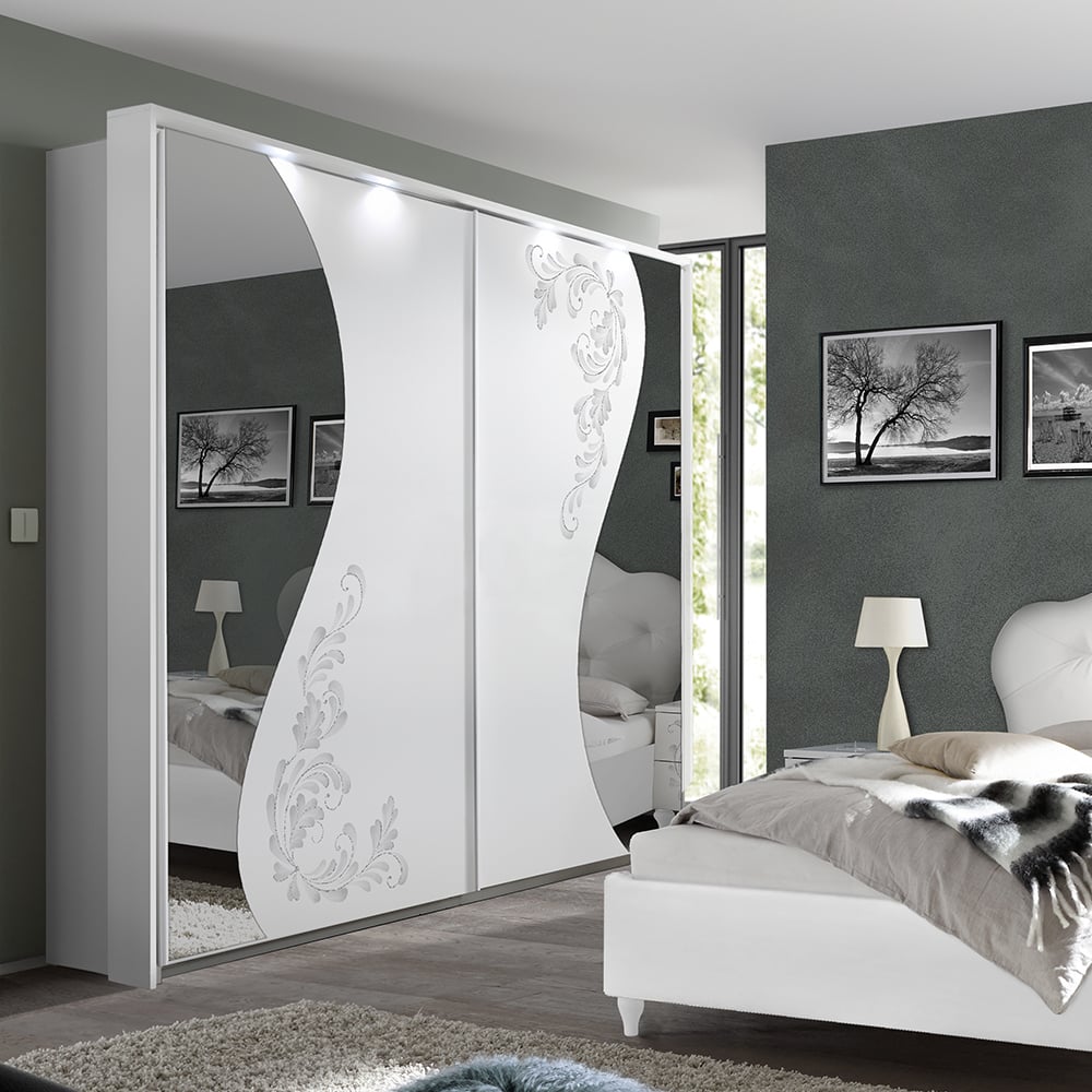 Read more about Naihati wooden wardrobe with mirror in serigraphy white and led