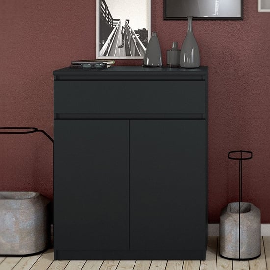 Product photograph of Nakou Wooden 2 Doors 1 Drawer Sideboard In Matt Black from Furniture in Fashion