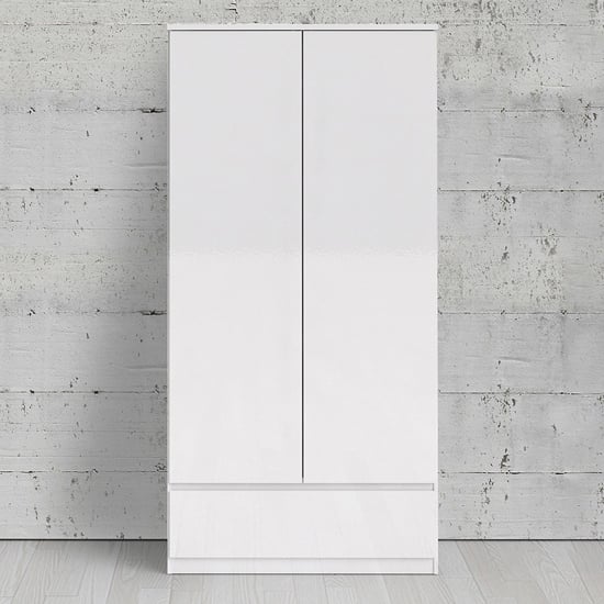 Read more about Nakou high gloss 2 doors 1 drawer wardrobe in white