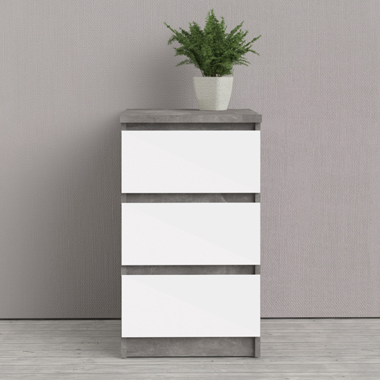 Read more about Nakou high gloss 3 drawers bedside cabinet in concrete white