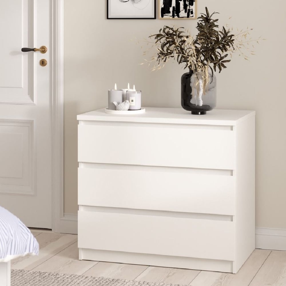 nakou wooden chest of 3 drawers in white