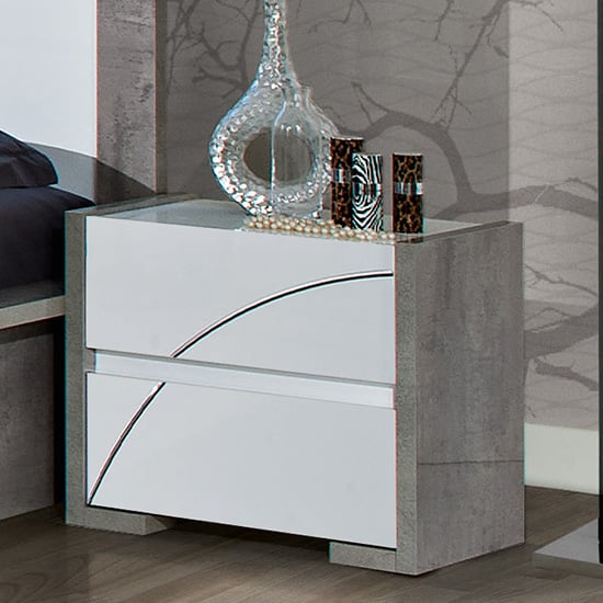 Read more about Namilon wooden bedside cabinet in white and grey marble effect