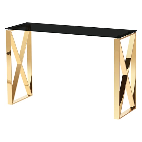 Product photograph of Nardo Black Glass Console Table With Gold Stainless Steel Frame from Furniture in Fashion
