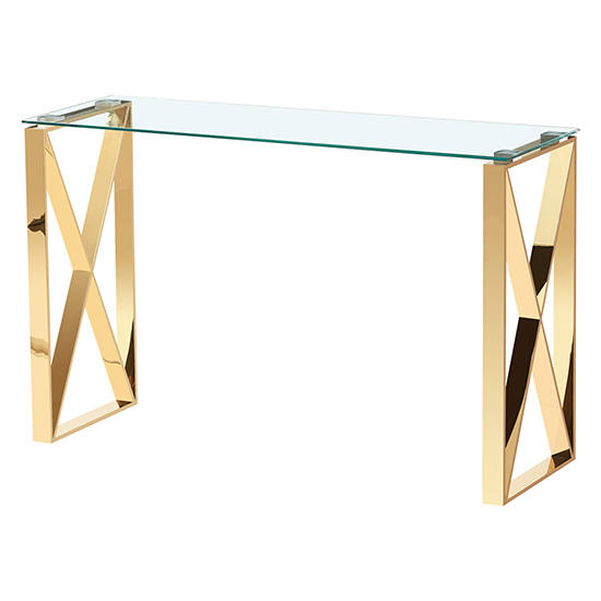 Product photograph of Nardo Clear Glass Console Table With Gold Stainless Steel Frame from Furniture in Fashion