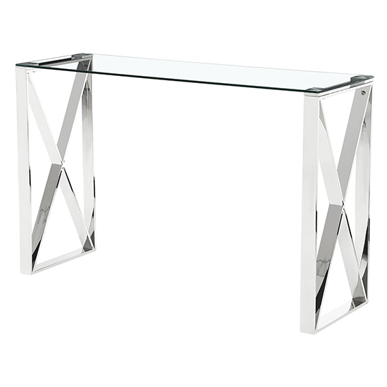 Product photograph of Nardo Clear Glass Console Table With Silver Stainless Steel Frame from Furniture in Fashion