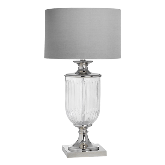 Read more about Narnia mirrored table lamp in silver with grey shade