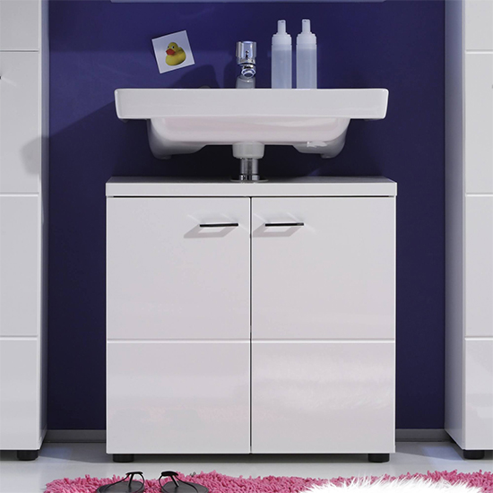 Photo of Narto wooden bathroom vanity unit in white high gloss